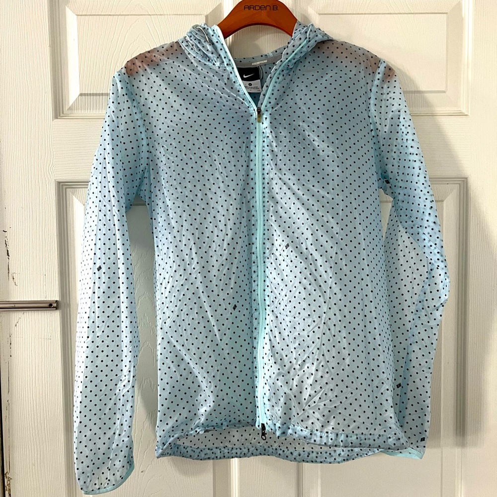 NIKE Running Light Blue Polka Dot windbreaker Hooded Rain Jacket